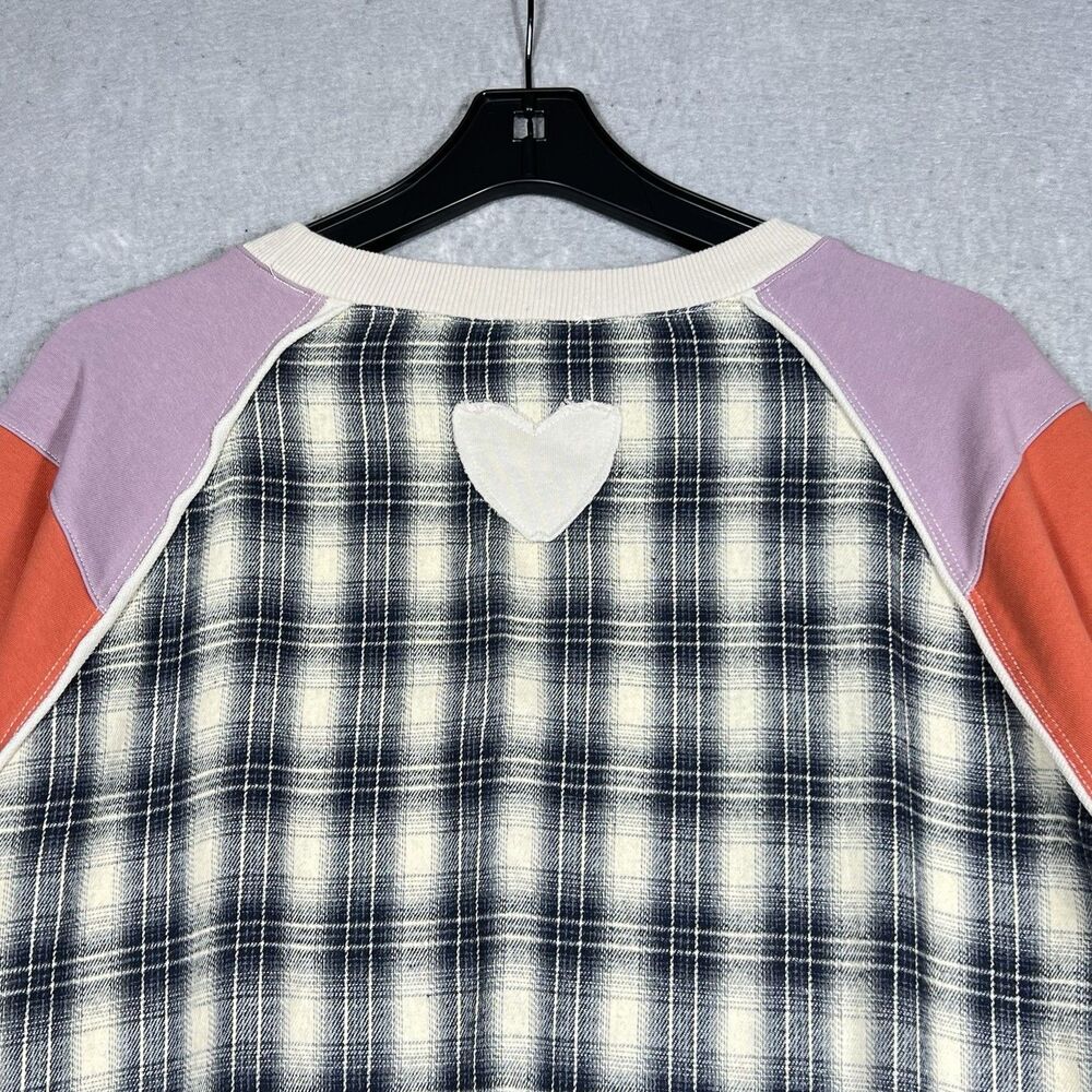 Easel Sweater Patchwork Waffle Knit Sweatshirt Plaid Multicolor Women’s Small - Picture 3 of 13